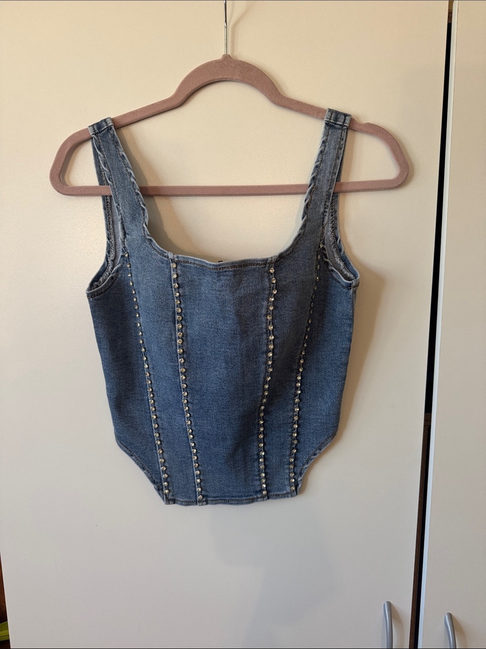 Nina Rossi Studded Denim Corset Camisole - Blue small